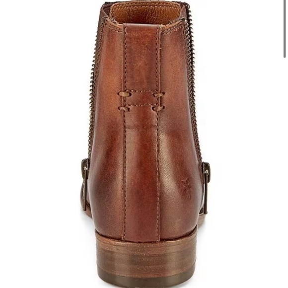Frye Carly Zip Chelsea Leather Booties, Sz 10, Cognac - Picture 3 of 9